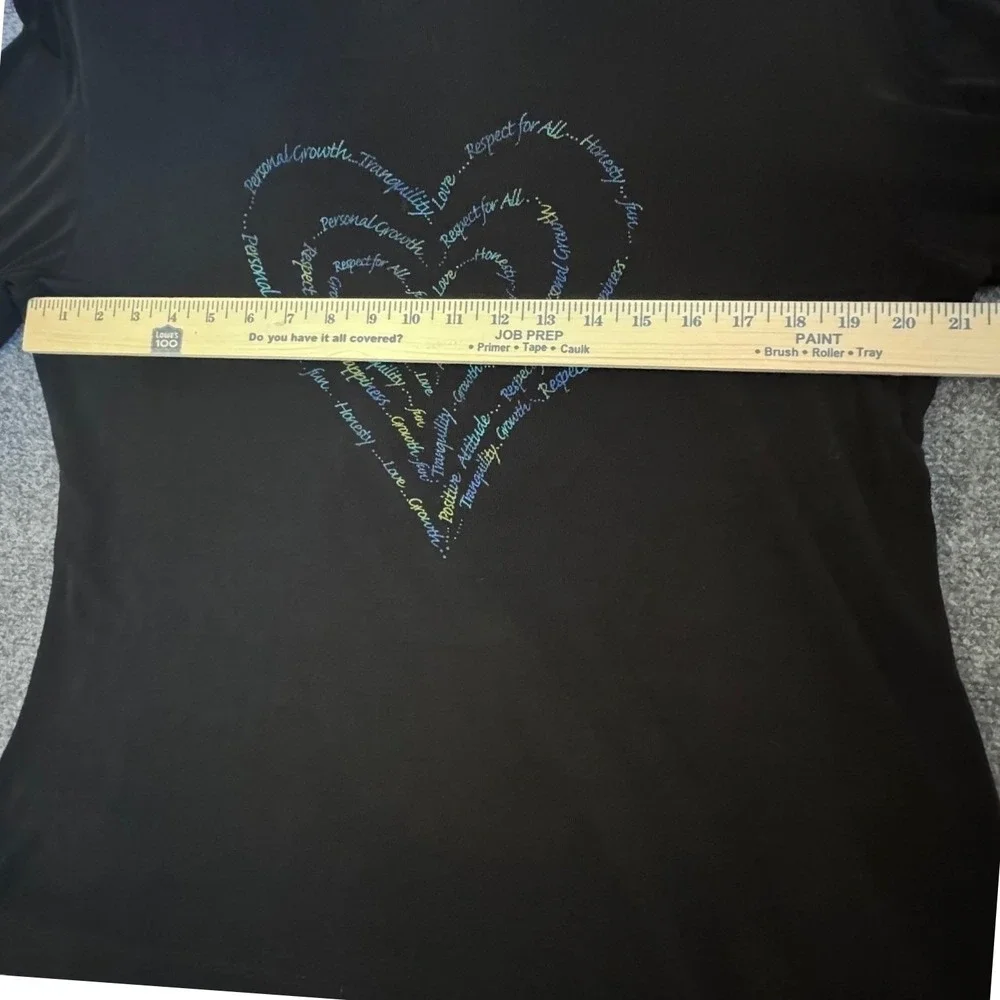 Chicos Travelers Womens‎ Size 3 Large Black Heart Graphic Long Sleeve Ribbed Top